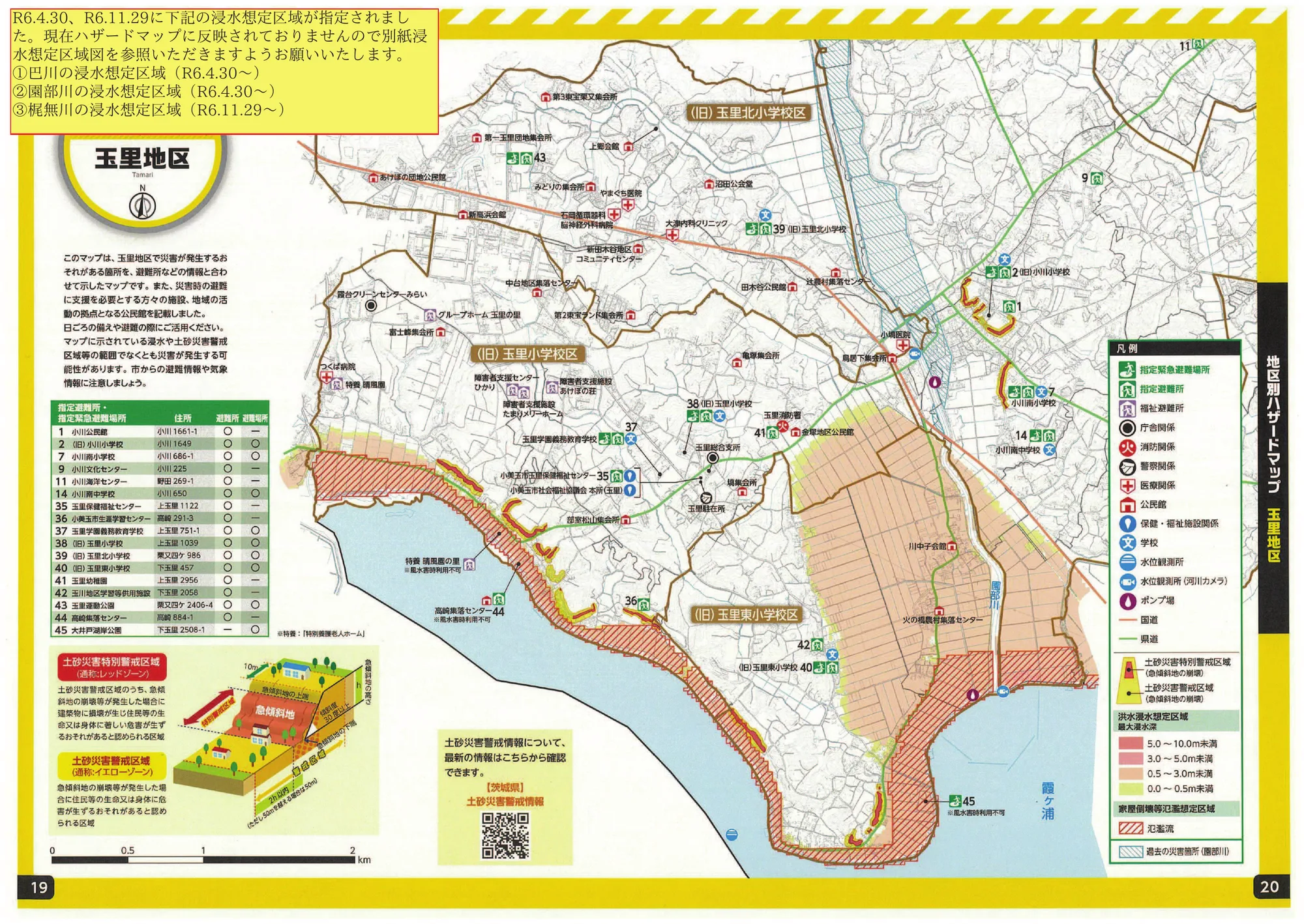 小美玉市 防災ハザードマップ（玉里地区、避難所記号入り）