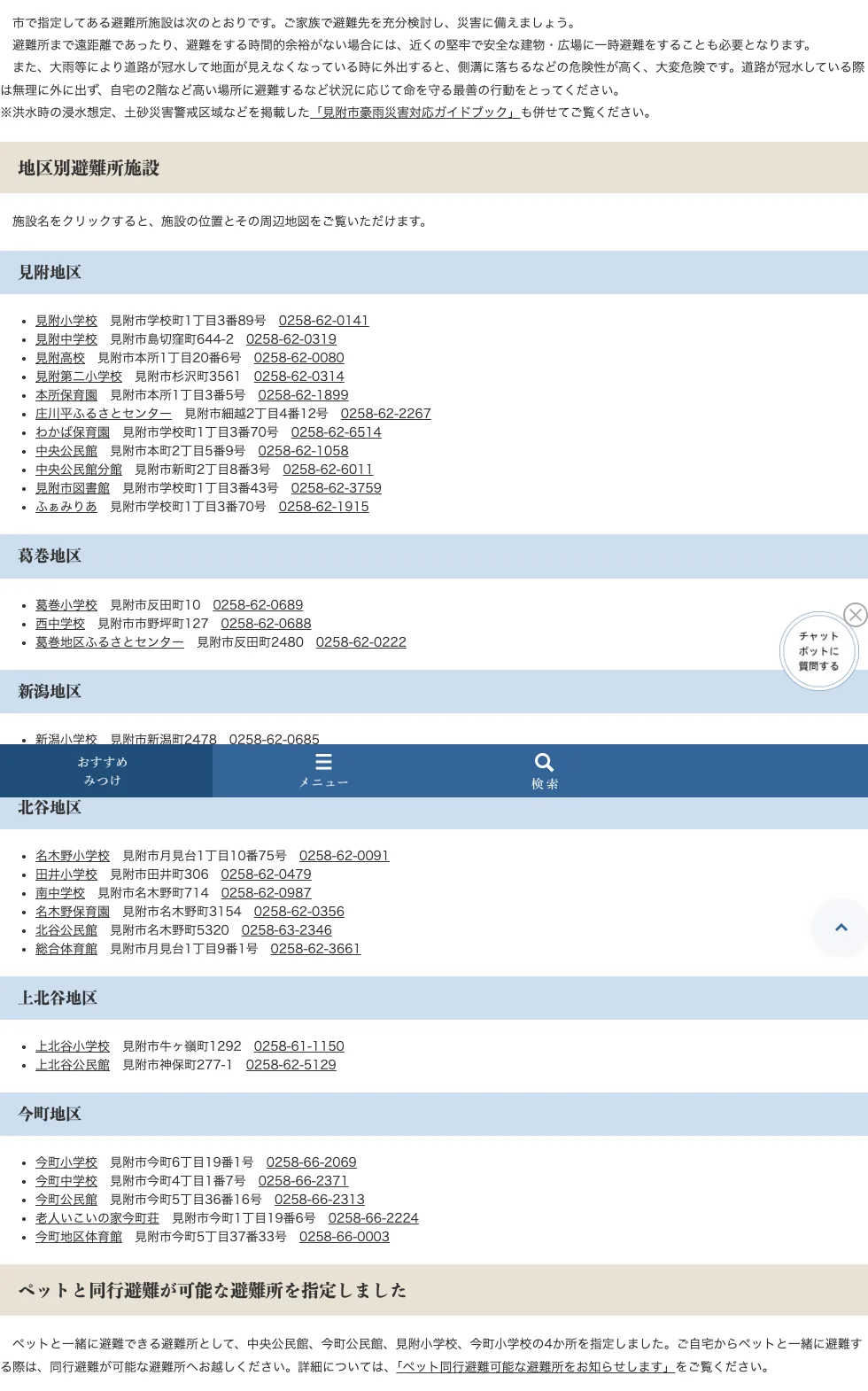 見附市 地区別避難所施設一覧
